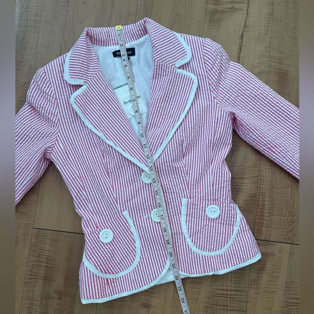 Rare Vintage Pink and White Striped Blazer and Low Rise Capri Pants Set Size 2 - Picture 2 of 11